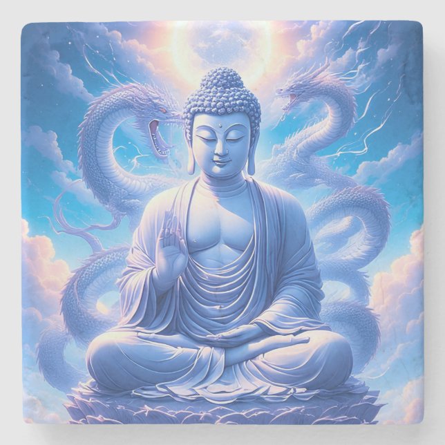 Mystic Dragon Buddha Meditation Stone Coaster (Front)