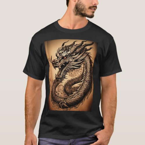 Mystic Dragon Fusion Chinese Celtic Black Grey Ab T_Shirt