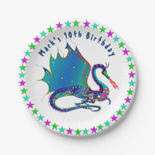 Mystic Dragon in Colorful Kaleidoscope Collection Paper Plates