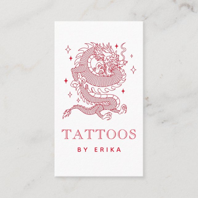 Mystic Dragon Red Creature Tattoo Artist Modern Business Card (Front)