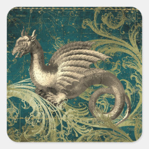 Mystic Dragon & Star Map Square Sticker