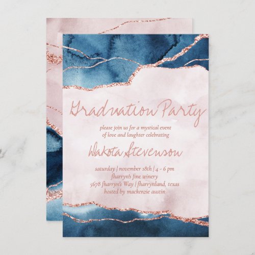 Mystic Elegance  Blue Pink Agate Graduation Party Invitation