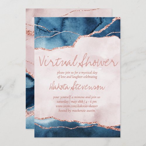 Mystic Elegance  Blue Pink Agate Virtual Shower Invitation