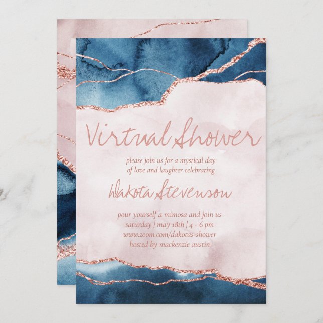 Mystic Elegance | Blue Pink Agate Virtual Shower Invitation (Front/Back)