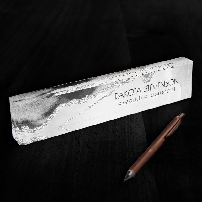 Mystic Elegance | Dark Gray Silver Agate Branding Desk Name Plate (Creator Uploaded)