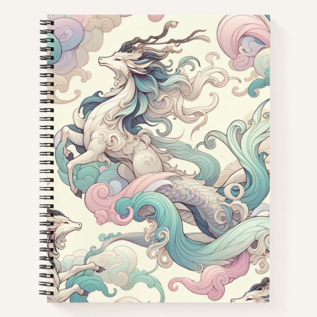 Mystic Elegance: Pastel Kirin Whispers Notebook (Front)