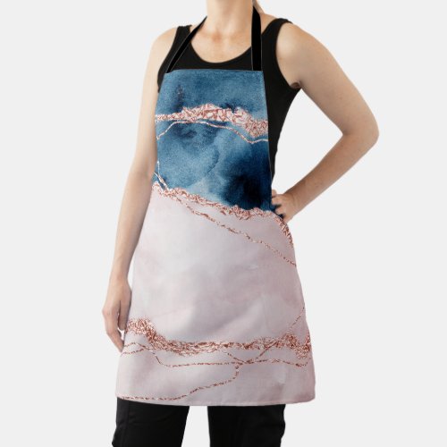 Mystic Elegance  Teal Blue and Rose Gold Agate Apron