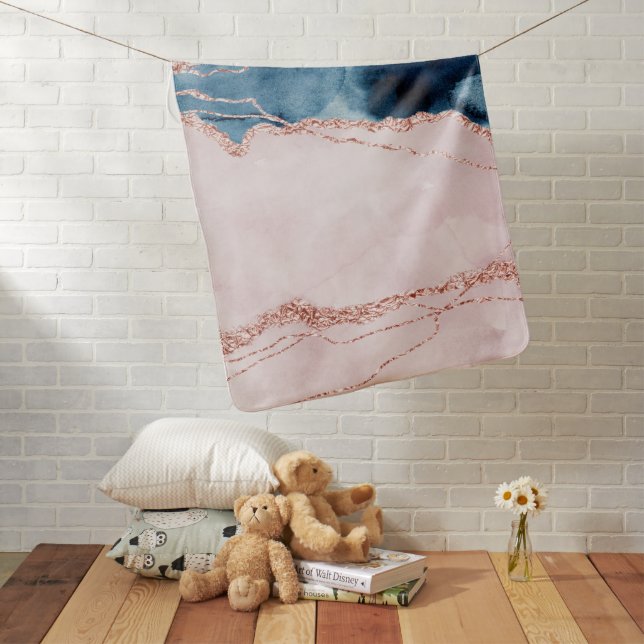 Mystic Elegance | Teal Blue and Rose Gold Agate Baby Blanket (In Situ)