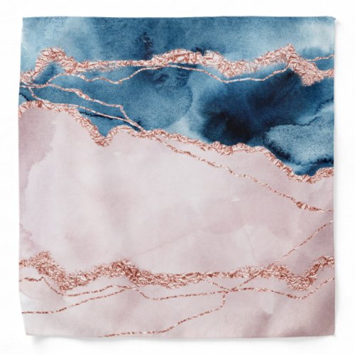 Mystic Elegance  Teal Blue and Rose Gold Agate Bandana