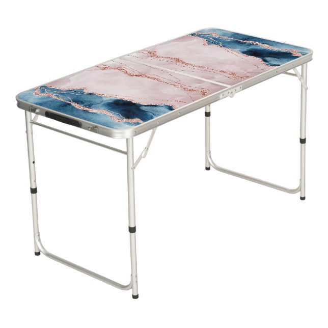 Mystic Elegance | Teal Blue and Rose Gold Agate Beer Pong Table (Angled)