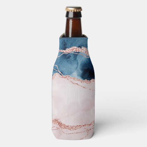 Mystic Elegance  Teal Blue and Rose Gold Agate Bottle Cooler