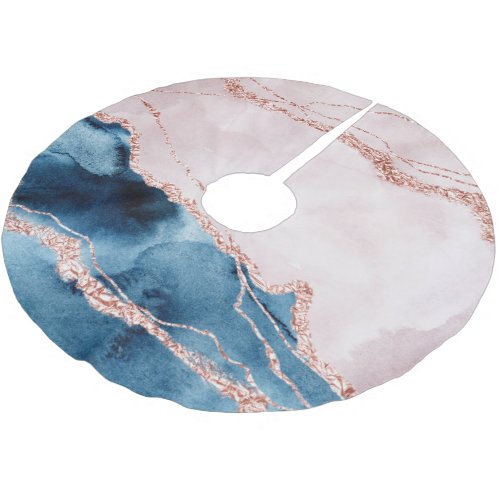 Mystic Elegance  Teal Blue and Rose Gold Agate Brushed Polyester Tree Skirt