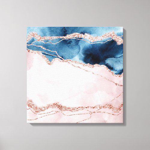 Mystic Elegance  Teal Blue and Rose Gold Agate Canvas Print