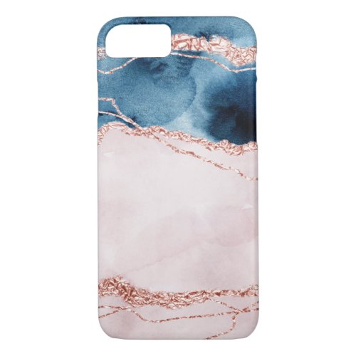 Mystic Elegance  Teal Blue and Rose Gold Agate iPhone 87 Case