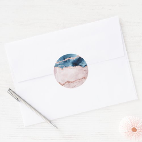 Mystic Elegance  Teal Blue and Rose Gold Agate Classic Round Sticker
