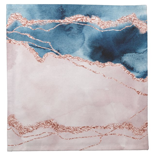 Mystic Elegance | Teal Blue and Rose Gold Agate Cloth Napkin (Front)