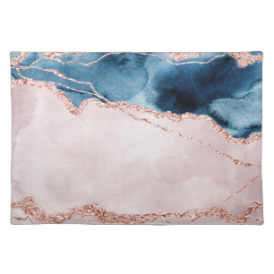 Mystic Elegance Teal Blue and Rose Gold Agate Cloth Placemat