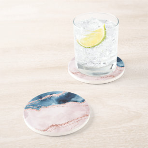 Mystic Elegance Teal Blue and Rose Gold Agate Coaster