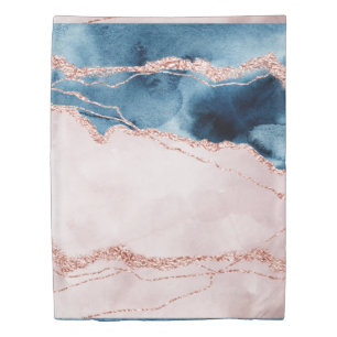 Mystic Elegance Teal Blue and Rose Gold Agate Duvet Cover