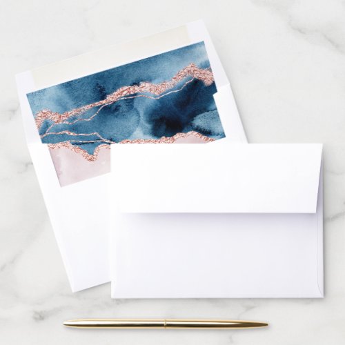 Mystic Elegance  Teal Blue and Rose Gold Agate Envelope Liner