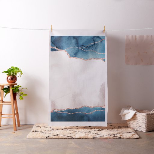 Mystic Elegance | Teal Blue and Rose Gold Agate Fabric