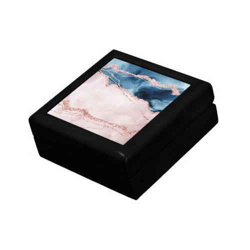 Mystic Elegance  Teal Blue and Rose Gold Agate Gift Box