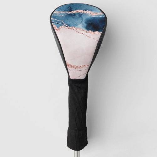 Mystic Elegance  Teal Blue and Rose Gold Agate Golf Head Cover