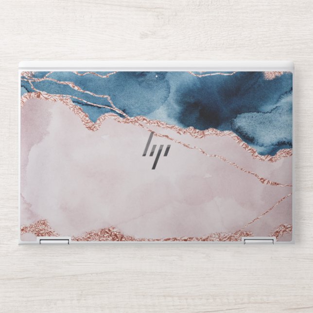 Mystic Elegance | Teal Blue and Rose Gold Agate HP Laptop Skin (Front)