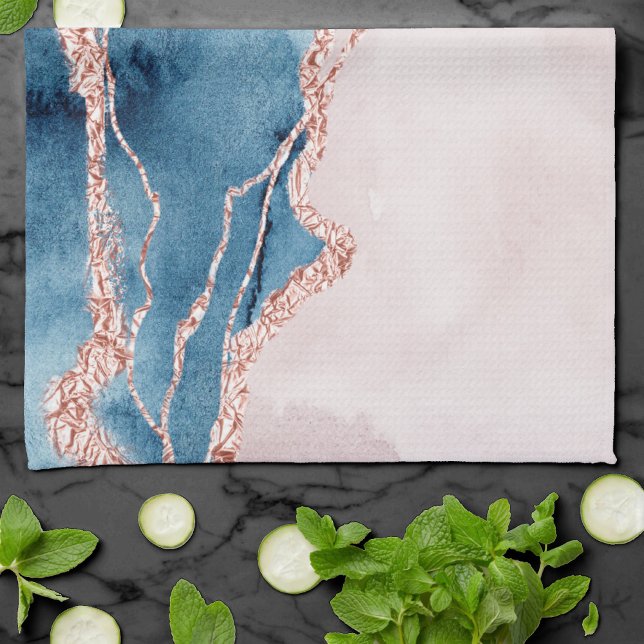Mystic Elegance | Teal Blue and Rose Gold Agate Kitchen Towel (Creator Uploaded)