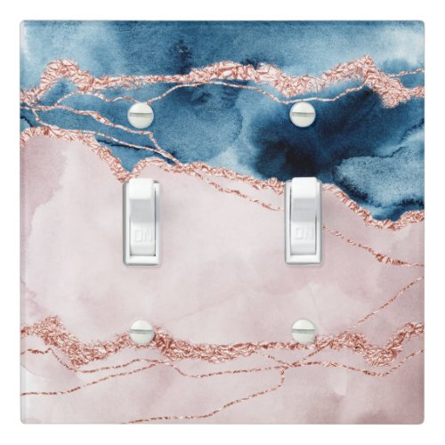 Mystic Elegance  Teal Blue and Rose Gold Agate Light Switch Cover