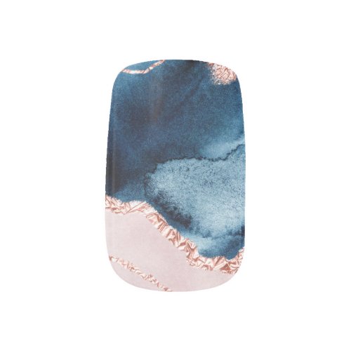 Mystic Elegance  Teal Blue and Rose Gold Agate Minx Nail Art