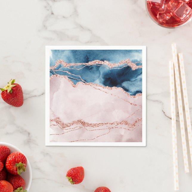 Mystic Elegance | Teal Blue and Rose Gold Agate Napkins (Insitu)