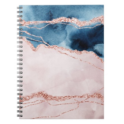 Mystic Elegance  Teal Blue and Rose Gold Agate Notebook