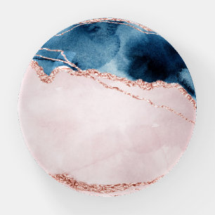 Mystic Elegance   Teal Blue and Rose Gold Agate Paperweight