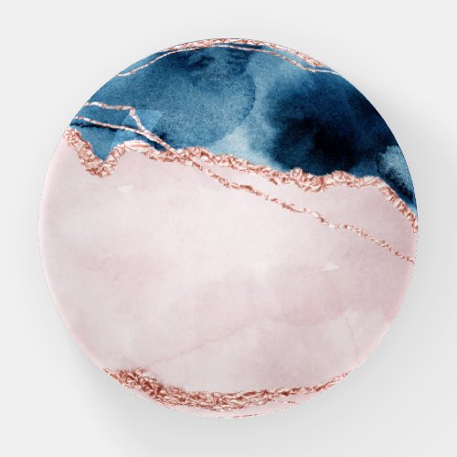 Mystic Elegance  Teal Blue and Rose Gold Agate Paperweight