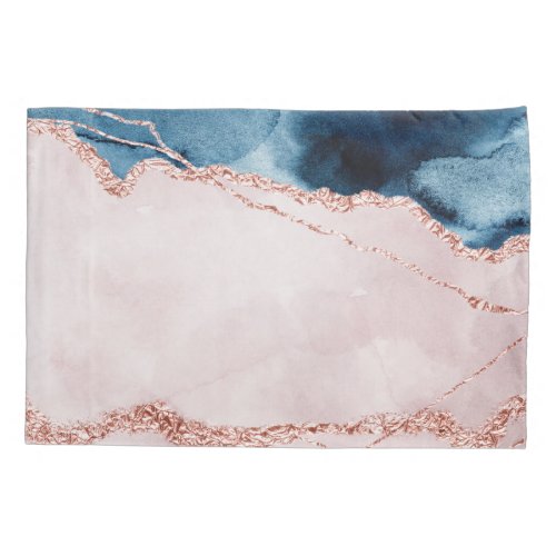 Mystic Elegance  Teal Blue and Rose Gold Agate Pillow Case