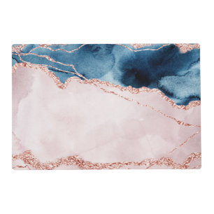 Mystic Elegance Teal Blue and Rose Gold Agate Placemat