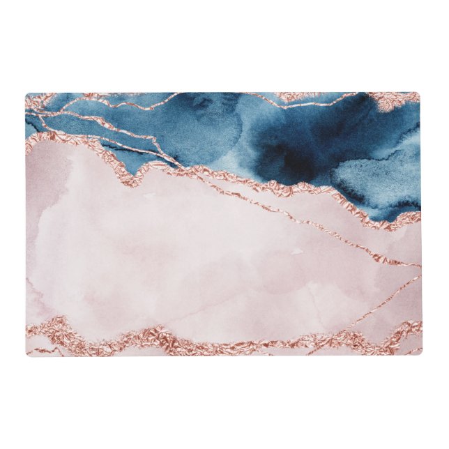 Mystic Elegance | Teal Blue and Rose Gold Agate Placemat (Front)