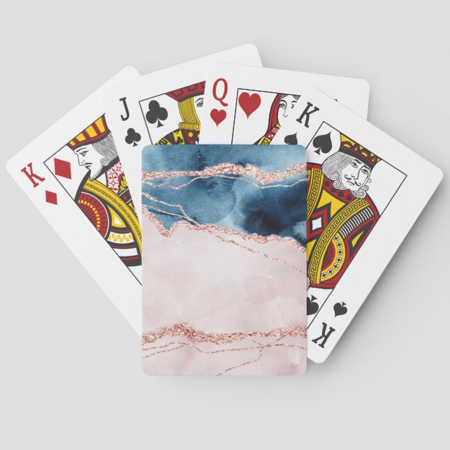 Mystic Elegance | Teal Blue and Rose Gold Agate Poker Cards (Back)