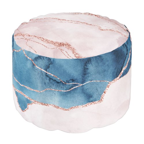 Mystic Elegance  Teal Blue and Rose Gold Agate Pouf