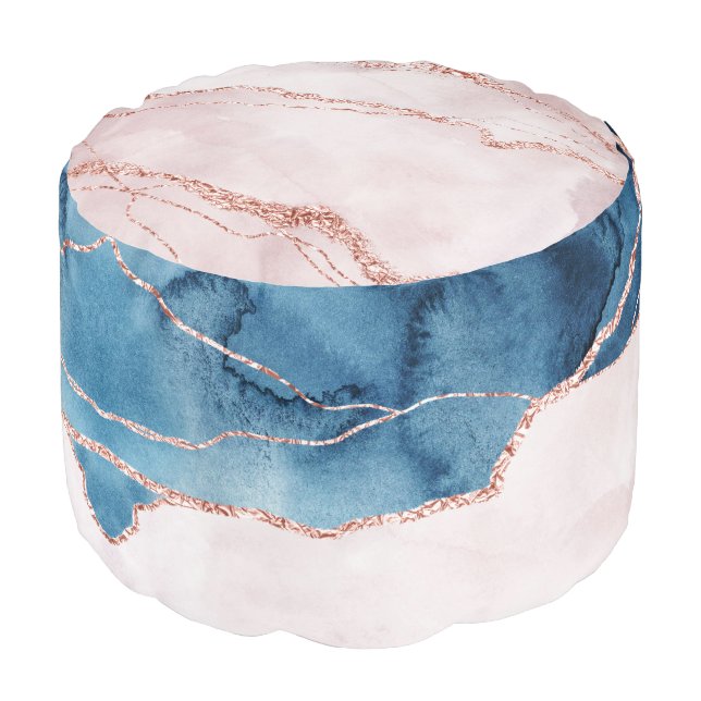 Mystic Elegance | Teal Blue and Rose Gold Agate Pouf (Angled Front)
