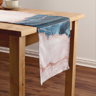 Mystic Elegance   Teal Blue and Rose Gold Agate Short Table Runner
