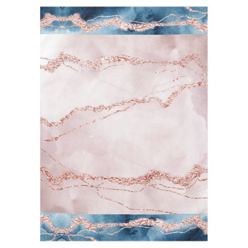 Mystic Elegance  Teal Blue and Rose Gold Agate Tablecloth