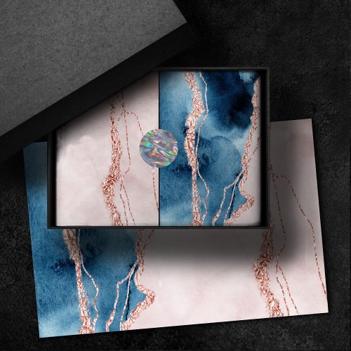 Mystic Elegance  Teal Blue and Rose Gold Agate Tissue Paper