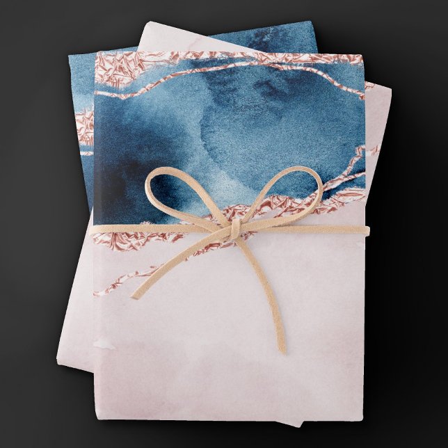 Mystic Elegance | Teal Blue and Rose Gold Agate Wrapping Paper Sheets (Creator Uploaded)