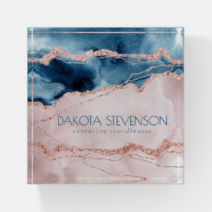 Mystic Elegance   Teal Blue and Rose Gold Branding Paperweight