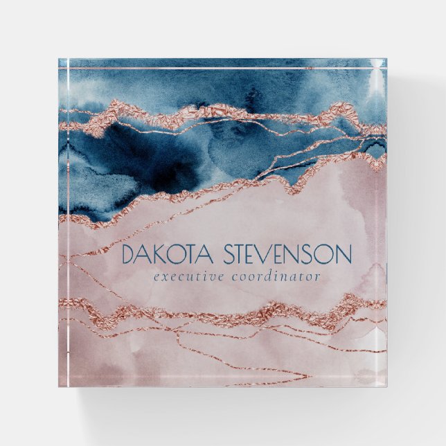 Mystic Elegance | Teal Blue and Rose Gold Branding Paperweight (Front)