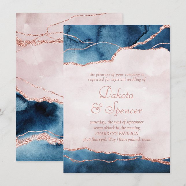 Mystic Elegance | Teal Blue Pink Stone Wedding Invitation (Front/Back)