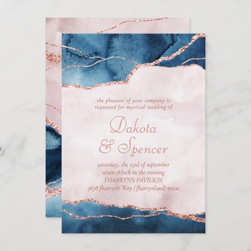 Mystic Elegance  Teal Blue Pink Stone Wedding Invitation