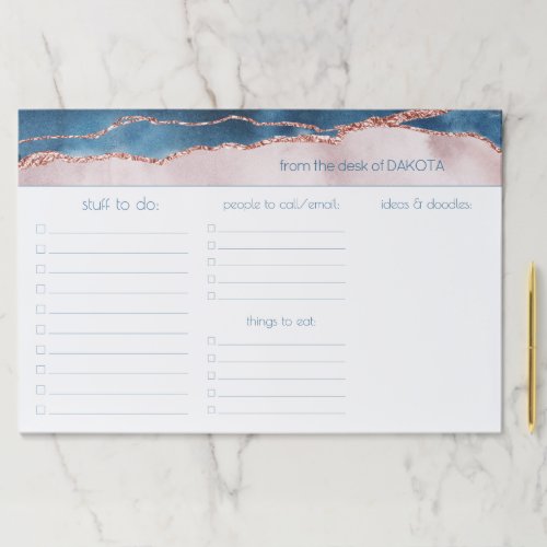 Mystic Elegance  Teal Blush Pink Agate To Do List Paper Pad